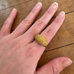 Vtg Brutalist Statement Ring MCM Textured Nugget Gold Tone Cocktail  Adjustable